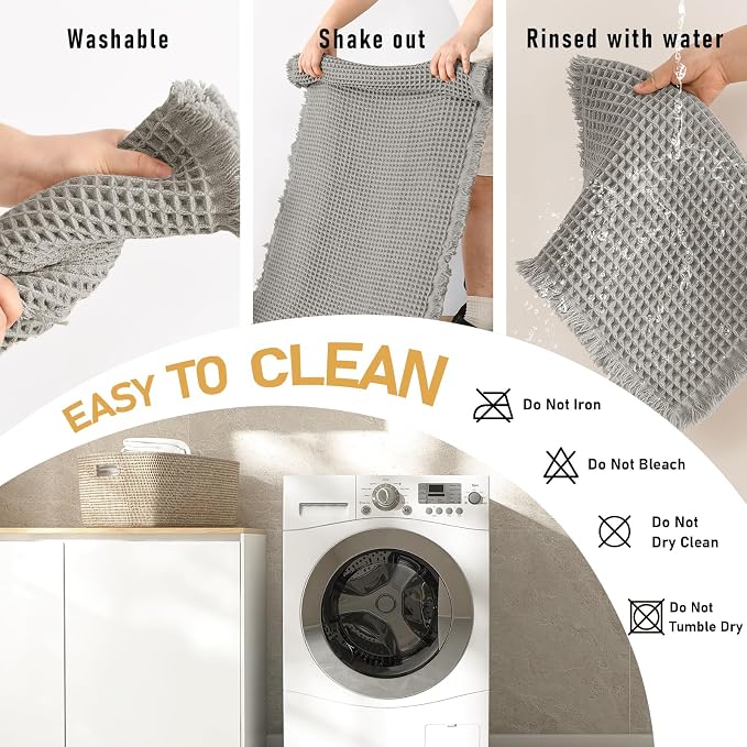 JIUZHEN Set of 2 Waffle Bath Mats Super Absorbent Boho Bath Rugs Non Slip Washable Bathroom Rugs Ultra Soft Machine Washable Shower Mats for Bathroom Floor, Tub, 16" x 24" +24" x 36", Grey