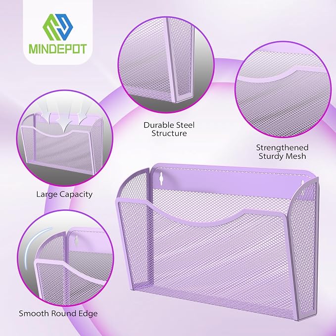 MINDEPOT Wall File Organizer,Hanging Wall Mounted File Folder Binder Holder Mail Organizer for Office,Home and School Supplies