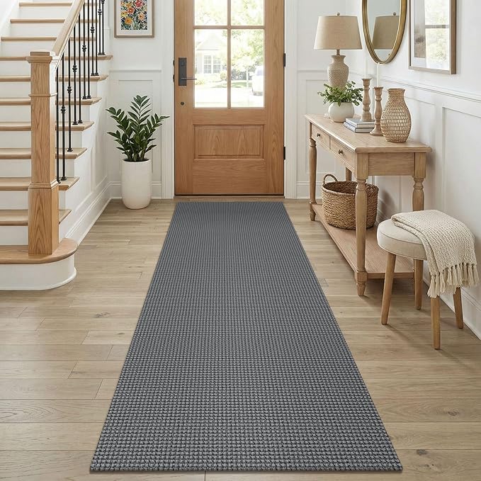 KOZYFLY Cotton Runners for Hallway 2.5'x8', Washable Runner Rug, Woven Non Slip Kitchen Runner, Braided Entryway Rug, Floor Carpet for Foyer, Bedroom, Hall, Grey/Dark Grey