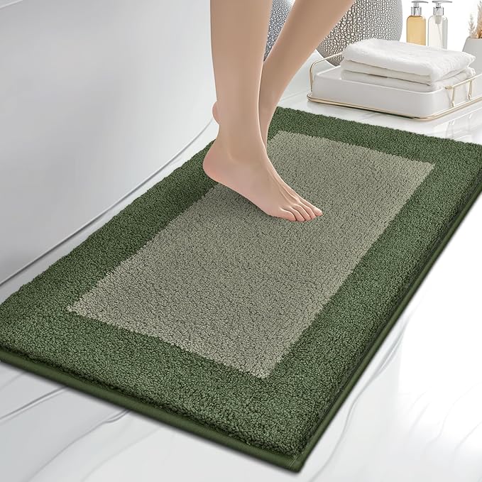 anllugs Bathroom Rugs 20" x 30", Non-Slip Extra Soft Absorbent Bath Rugs, Machine Washable Quick Dry Bath Mats for Bathroom Floor, Shower, Bathtub and Sink, Sage Green & Budding Green