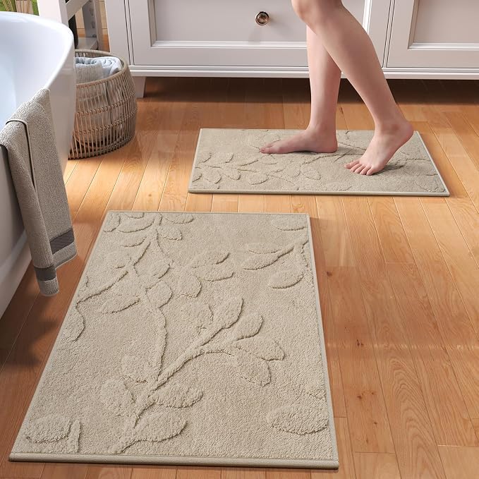 Non-Slip Bath Mat 16x24-2pc Quick Dry Absorbent Non Slip Bath Mat Bath Mats for Bathtub Mat Bathroom Carpet Fit Under Door Washable Floor Bath Rugs Brown