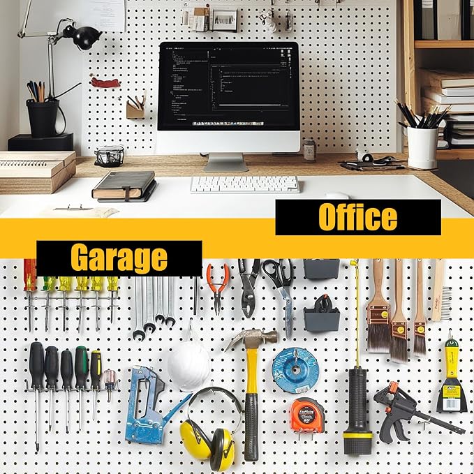 Spampur Peg Board, 8 Pack Metal Pegboard Panels with 50 Hooks, White Pegboards Wall Organizer, Peg Board for Walls Home, Garage Tool Storage, Office Organization, Craft Room