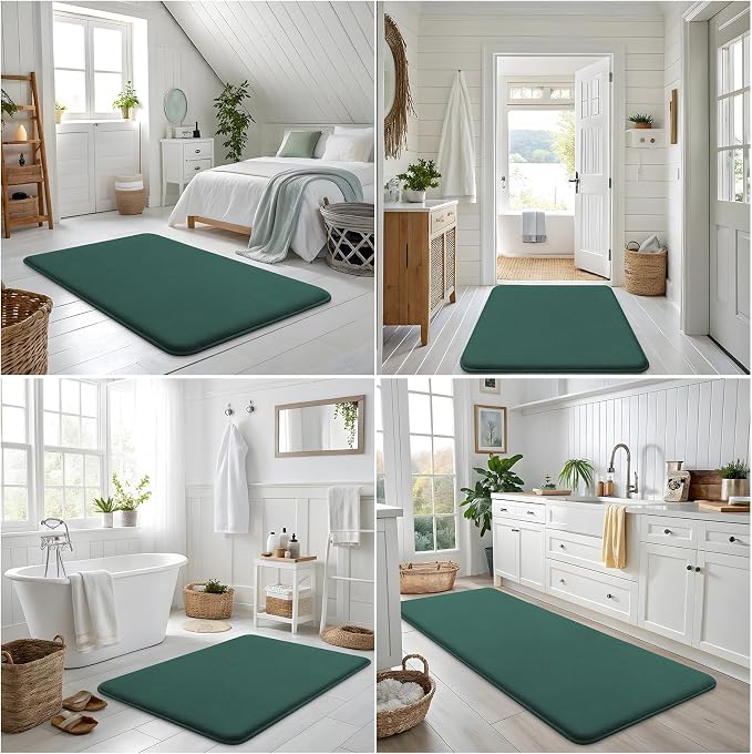 Smiry Memory Foam Bath Mat 36x24, Extra Soft and Absorbent Bathroom Mats, Non Slip Washable Carpet for Floor, Shower and Tub, Green