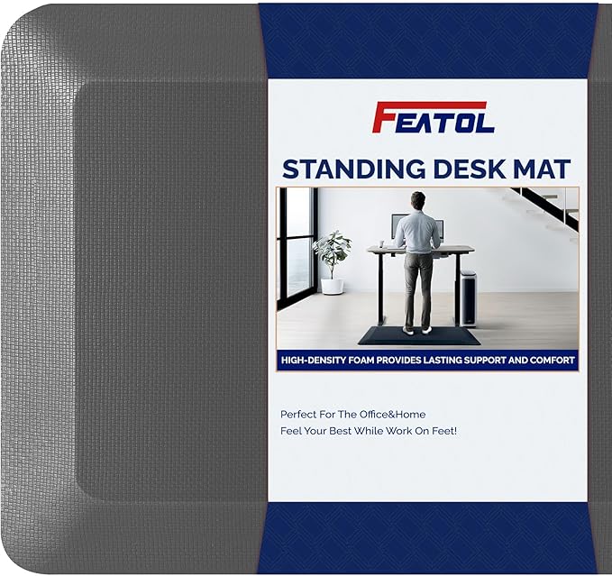FEATOL Anti Fatigue Mat for Standing, 9/10 Extra Thick Ergonomic Standing Desk Mat, Comfort Memory Foam Standing Mat at Home,Office All Day (20" x 39", Gray, 1PC)