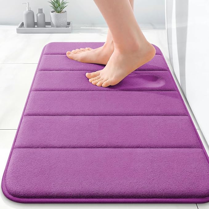 OLANLY Memory Foam Bath Mat 24x16, Super Soft Absorbent Bathroom Rugs, Quick Dry, Machine Washable Shower Floor Rugs, Bathmat Carpet, Bathroom Home Decor Accessories, Purple