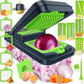 SpaceHacks 15-in-1 Vegetable Chopper, Kitchen Gadgets with 10 Blades, Veggie, Food, Onion Chopper, Cucumber Slicer, Versatile Mandoline, Includes Egg Separator & Finger Guard, Green