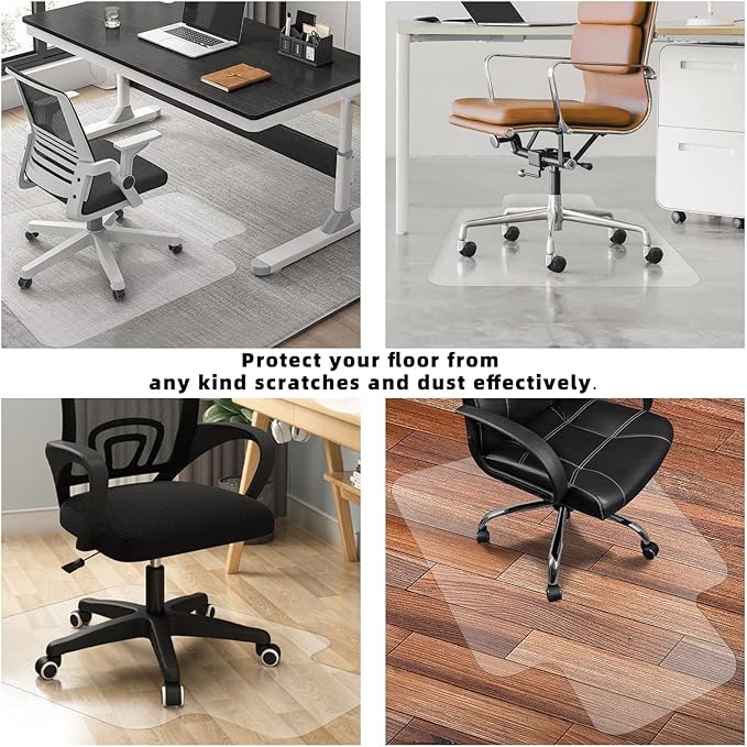 Office Chair Mat for Hardwood Floor, 36"x48" Clear Desk Chair Mat Easy Glide for Rolling Chair, Heavy Duty Vinyl Floor Protector Mat for Home or Office, Easy Clean and Flat Without Curling