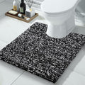 Yimobra Toilet Rugs U Shaped Washable 24X20, Ultra Soft and Water Absorbent Bath Mats, Non Slip Fluffy Shaggy Luxury Microfiber Contour Bath Rugs for Toilet, Dry Quick, Black and White