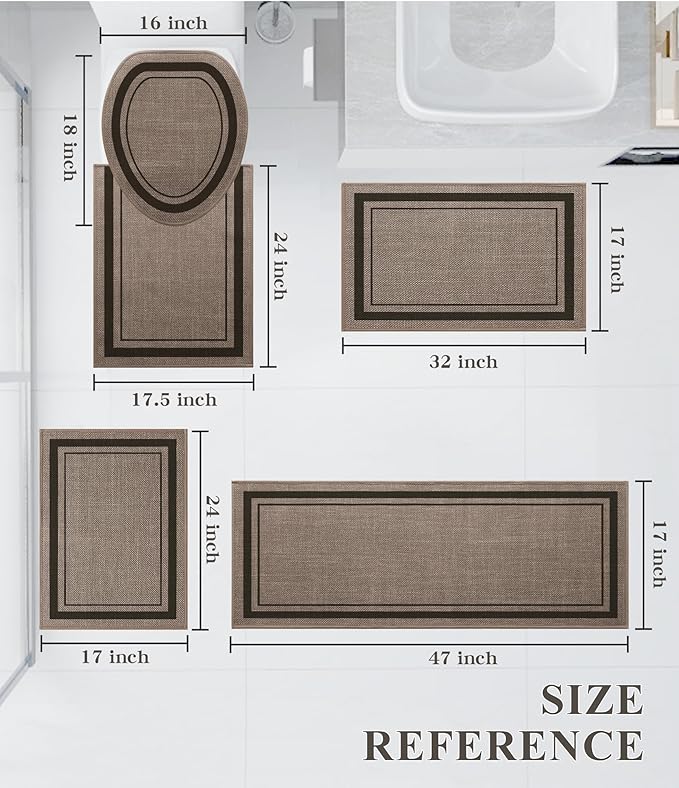 chakme 5 Piece Bathroom Rug Sets, Ultra Thin Bath Mat Quick Dry, Absorbent Non Slip Machine Washable, Dark Beige, 17" x 24" Geometric