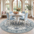 RELEANY Area Rugs Round 7ft Washable Non-Slip, Floral Vintage Distress Medallion Carpet for Living Room Bedroom Dining Room, Light Blue Navy Gray White