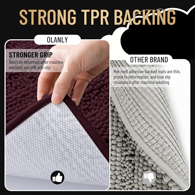 OLANLY Thick Bathroom Rugs 36x24, Extra Soft Absorbent Chenille Striped Bath Rugs, Rubber Backing, Machine Wash Dry, Bath Mats for Bathroom Floor, Tub and Shower, Home Decor Accessories, Black Cherry
