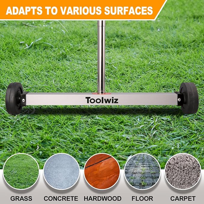 Toolwiz 17" Rolling Magnetic Sweeper 8.8lbs, with 16 lbs Telescopic Magnetic Pick Up Tools –Lightweight Pick-up Sweeper with Wheels for Nails, Screws & Metal Debris Home Use Workshop Garage