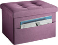 LINMAGCO Storage Ottoman Folding Foot Stool Foot Rest with Side Pocket Modern Ottoman with Storage Short Sofa Stool Linen Cloth 17x13x13(Purple)