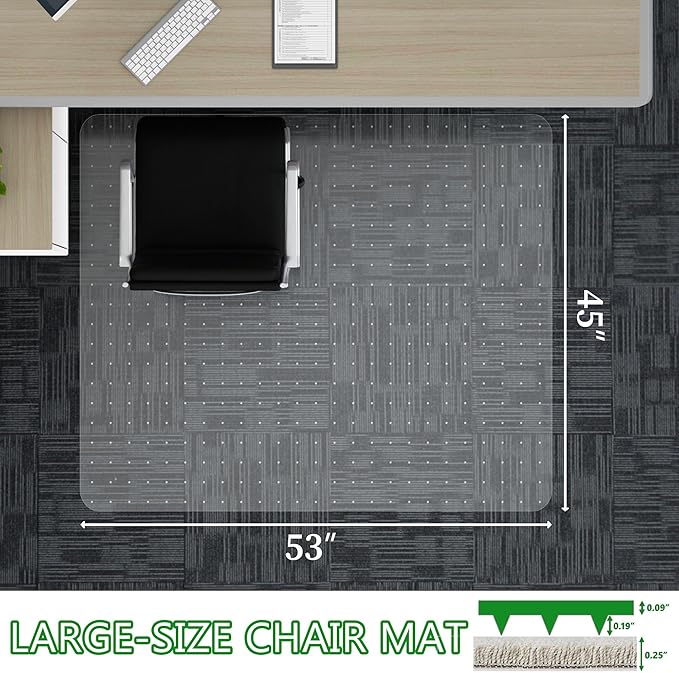100pointONE Extra Large Office Chair Mat for Carpet, 45" x 53" Clear Desk Chair Mat for Low Pile Carpeted Floors- Easy Glide Plastic Floor Mat for Office Chair on Carpet