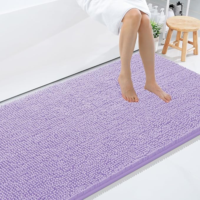 Smiry Luxury Chenille Bathroom Rugs 59x35, Extra Soft and Absorbent Shaggy Bath Mat, Machine Washable, Non-Slip Plush Carpet Runner for Tub, Shower, and Floor, Home Decor Accessories, Purple