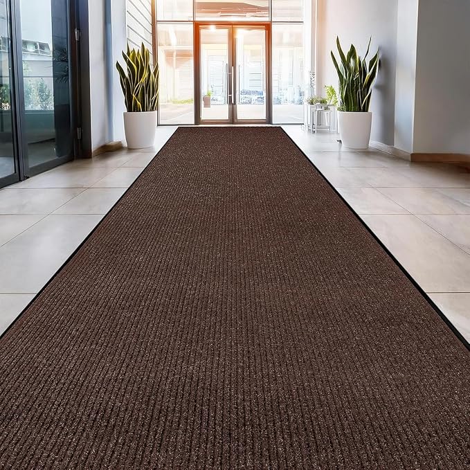 MaxMat® Oversized Rubber Door Mat - Heavy Duty, Waterproof, Low-Profile, Easy to Clean, Commercial Floor Mat (4 x 16 Feet, Brown, MXM-RIB0316BK)