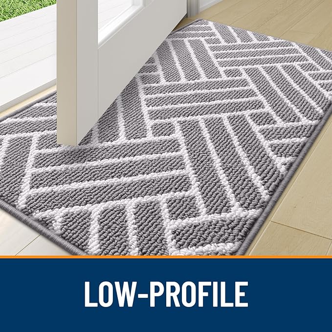 OLANLY Indoor Door Mat, 32x20 Inch, Dirt Resistant and Absorbent, Non-Slip Rubber Backing Floor Mats, Easy Clean Low-Profile Doormat for Entryway, Front Door, and Inside Entrance, Grey