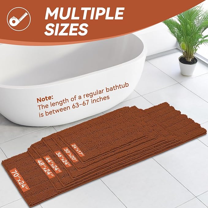 Bcoimo Long Bathroom Rug, Chenille Bath Runner with High Low Pile Design, Soft Absorbent Non Slip Bath Mat, Machine Washable Quick Dry Rug for Shower, Tub, Sink and Vanity