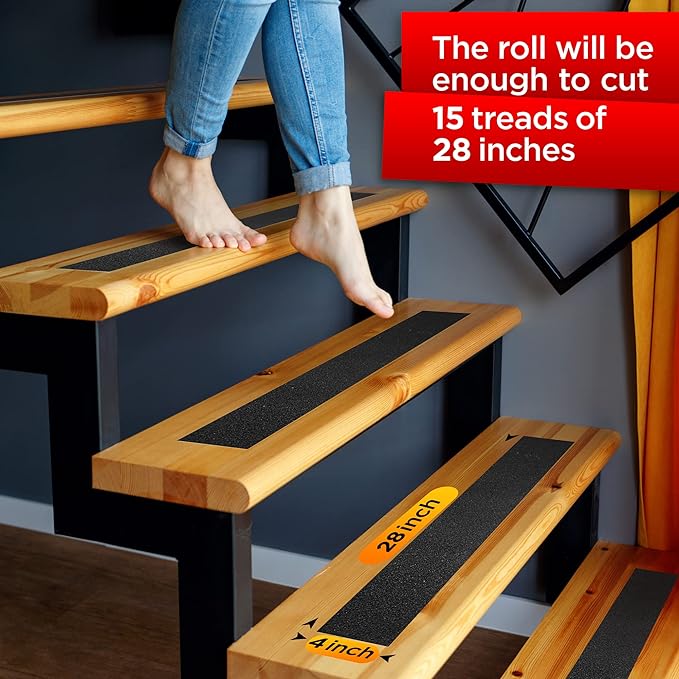 Grip Tape - Heavy Duty Anti Slip Tape for Stairs Outdoor/Indoor Waterproof 4Inch x 35Ft Safety Non Skid Roll for Stair Steps Ramp Traction Tread Staircases Grips Adhesive Non Slip Strips Walk Black
