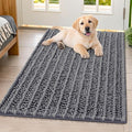 Smiry Dog Door Mat for Muddy Paws 40x32, Absorbent Dirt Trapper, Non-Slip Washable Chenille Entryway Rug for Inside Floor, Dark Grey, Layered Pattern
