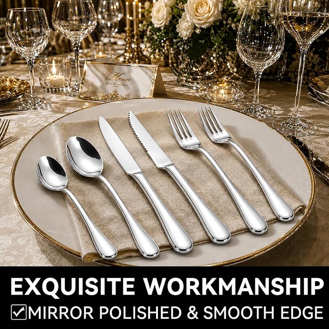 49-Piece Stainless Steel Silverware Set with Cutlery Organizer, Service for 8 with Steak Knives and Kitchen Utensils