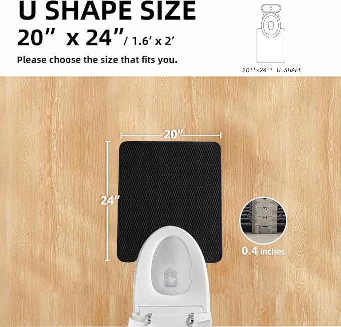 TYUU Black Toilet Rug, Thin Toilet Rugs U Shaped Washable Non Slip Absorbent Quick Dry Low Pile Toilet Mat, Black 20''x24'' U Shape
