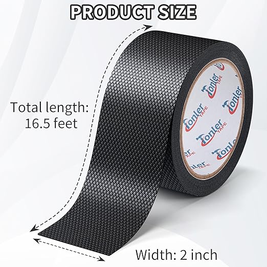 2 Inch x 16.5 FT Black Rubber Grip Tape, Ultra Strong Adhesive Anti-Slip Textured Tape, Waterproof & Heat Resistant Cushion Pad for Handles