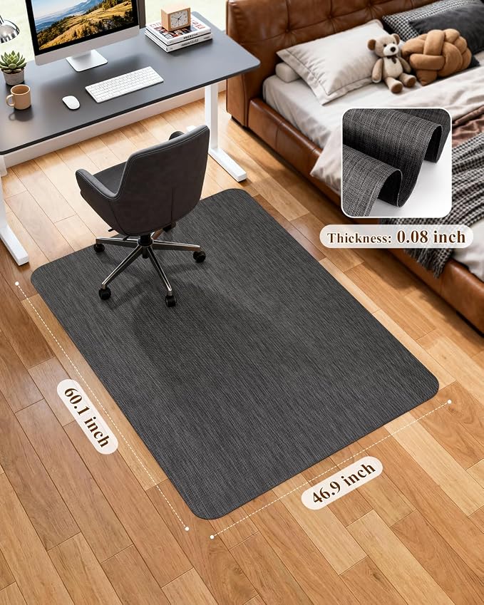 Soimeat Office Chair Mat for Hardwood Floor, 46.9" x 60.1" Non-Slip Desk Computer Chair Mat, PVC Floor Mat for Rolling Chair, Heavy Duty Wood/Tile Floor Protector Desk Rug for Home Office, Black