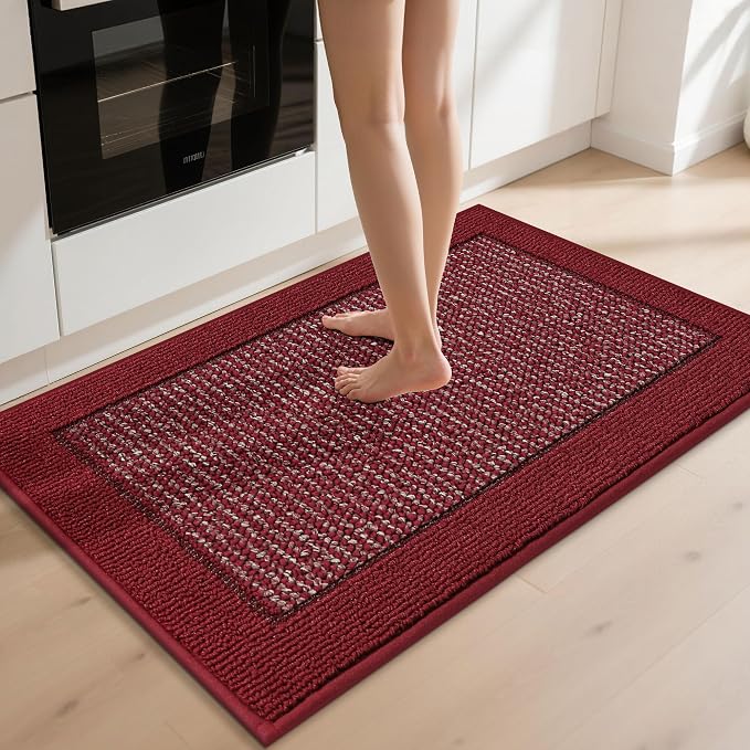 BEQHAUSE Kitchen Rugs 32"x48", Kitchen Runner Rug Non-Slip Kitchen Mats for Floor, Absorbent and Stain Resistant Kitchen Mats, Machine Washable Rugs for Kitchen, Hallway, Laundry & Sink, Red