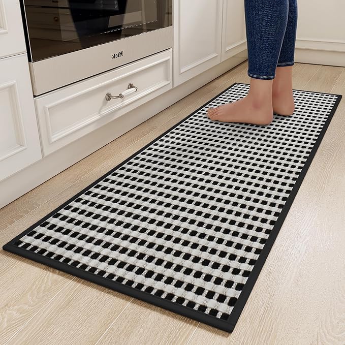 YDKGL Kitchen Runner Rugs Non Slip Washable, Super Absorbent Soft Chenille Braided Kitchen Mats for Floor Rubber Backing Sink Mat Standing Hallway Floor Mat, Easy Clean, Black 17"x59"