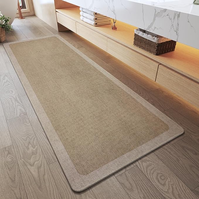 YDKGL Bathroom Runner Rug, Thin Bath Mat Bathroom Rugs Non Slip Washable, Rubber Backing Quick Dry for Floor, Tub and Shower, Brown Beige 24x70