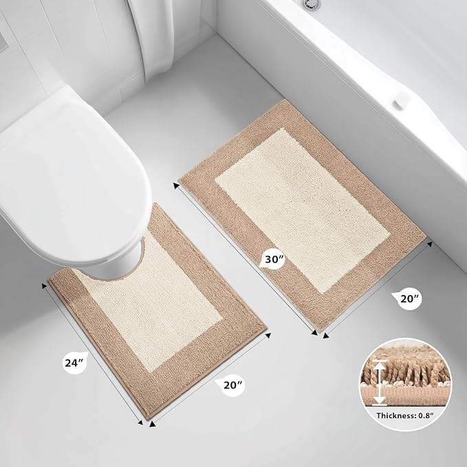 anllugs Bathroom Rugs U-Shaped 20" x 24", Non-Slip Extra Soft Absorbent Bath Rugs, Machine Washable Quick Dry Bath Mats for Toilet Base, Beige & Grayish Brown