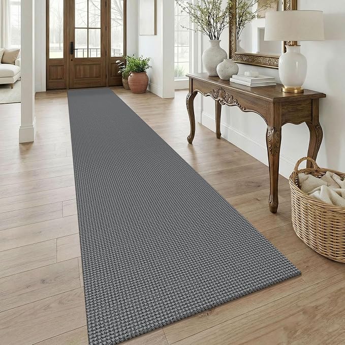 KOZYFLY 3x18 Runners Rugs for Hallway, Extra Long Washable Runner Rug, Non Slip Rubber Backed Kitchen Runner, Cotton Entryway Rug, Floor Carpet for Entry, Aisle, Hall, Grey/Dark Grey