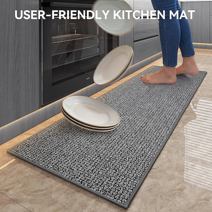 Kitchen Rugs and Mat Non Slip Washable, Super Absorbent Kitchen Mats for Floor, Rubber Backing Soft Braided Standing Kitchen Sink Mat Kitchen Runner, Front of Sink, Easy Clean, Grey 17"x30"