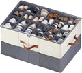 Shoe Organizer for Closet, 1 Pack Shoe Storage Container with Adjustable Dividers, Space Saving Shoe Box Storage Organizer Bin with Clear Lid and 4 Handles, Fits 12-24 Pairs, Beige & Grey