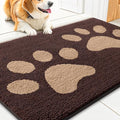 Smiry Dog Door Mat for Muddy Paws, Absorbs Moisture and Dirt, Low-Profile Entryway Mat with Non-Slip Backing, Entry Indoor Outdoor Doormat for Inside Floor (30x20 Inches, Brown, Paw)