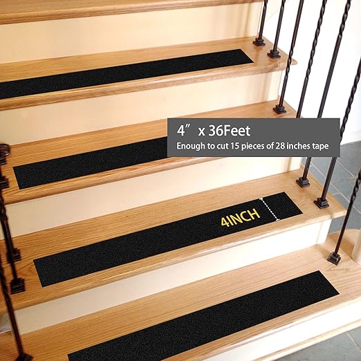 Grip Tape - 4Inch x 36Feet Heavy Duty Anti Slip Tape High Traction 80 Grit Non Skid Tape for Stairs, Waterproof Anti Slip Tape Durable Triple Layer Adhesive Non Slip Tape for Step Treads - Black