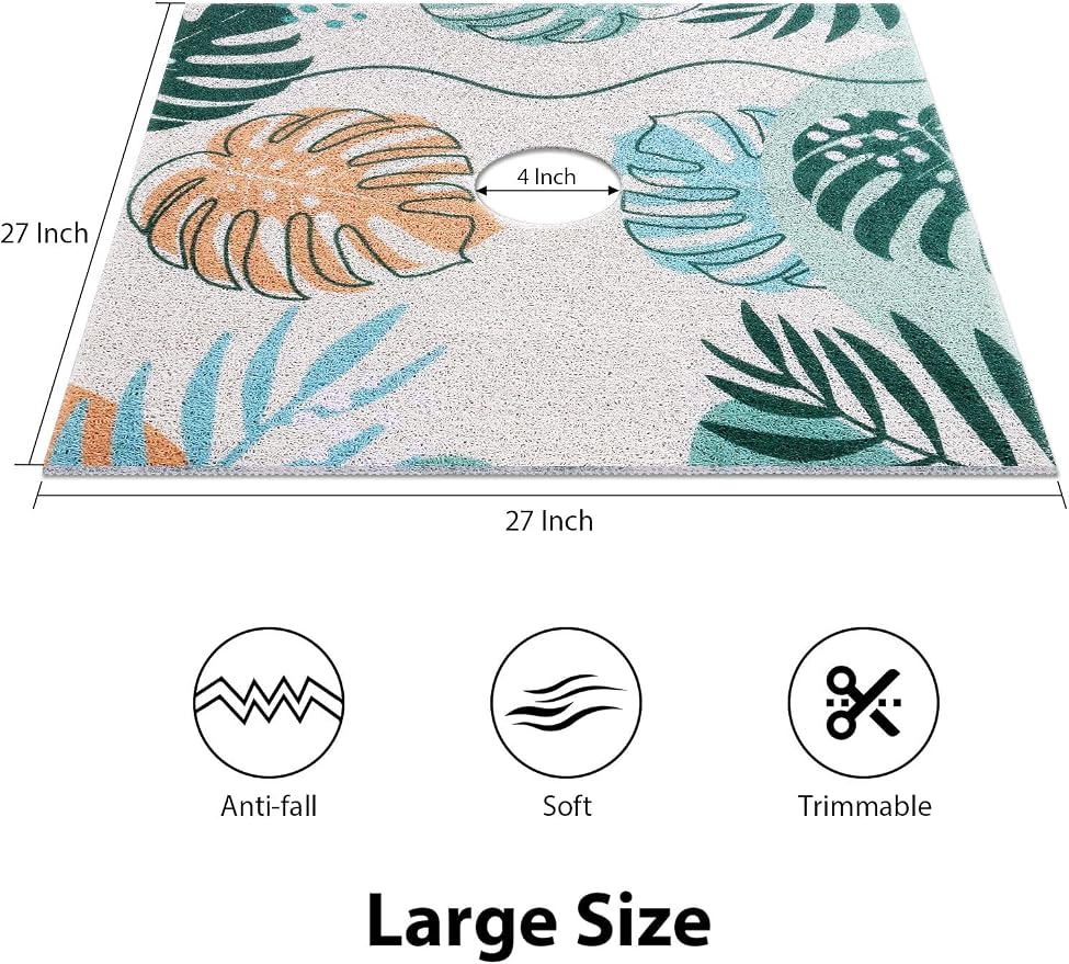 Square Shower Mat, Yonala 27 x 27 Inch Stylish Non Slip Shower Mats for Inside Shower with Central Drain Hole, Soft Trimmable PVC Loofah Anti Slip Shower Mat for Walk in Shower Stall, Quick Drying