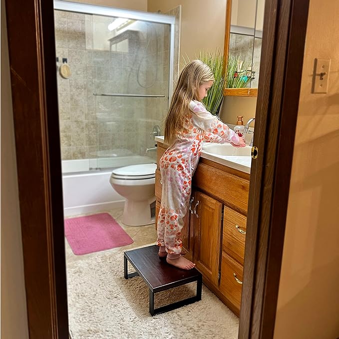 Solid Wooden Step Stool for Adults Seniors Non-Slip, Heavy Duty Bed Steps for High Beds with 500 LBS Capacity, Portable Bedside Step Stool Easy Assembly