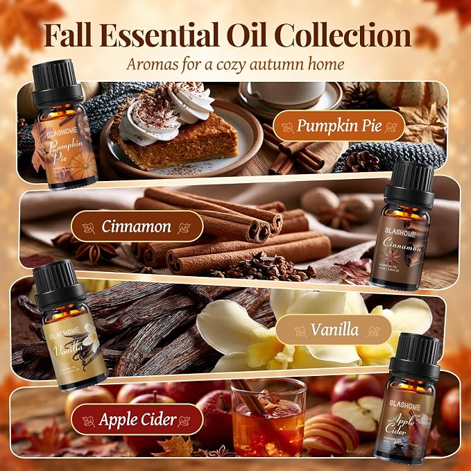 8 Pack Fall Essential Oil Set, Essential Oils for Diffusers for Home, Autumn Fragrance Oils for Candle and Soap Making, Aromatherapy Oils Gift for Women & Men, with Pumpkin Spice, Cinnamon, Vanilla