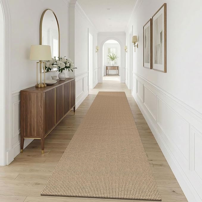 KOZYFLY Boho 3x12 Runners Rugs for Hallway, Long Washable Runner Rug, Woven Non Slip Kitchen Runner, Braided Entryway Rug, Floor Carpet for Entry, Aisle, Hall, Orange Beige/Tan/Brown