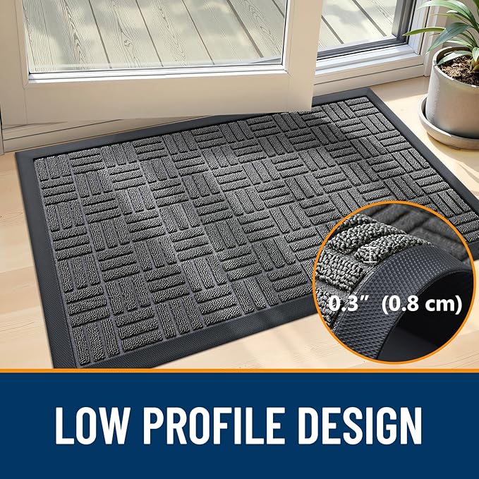 OLANLY Front Door Mat Outside Entrance 59x23, Absorbent, Heavy Duty Sturdy Natural Rubber Doormat Indoor Outdoor, Stain and Fade Resistant, Non-Slip Backing Low Profile Floor Mat for Entryway, Grey