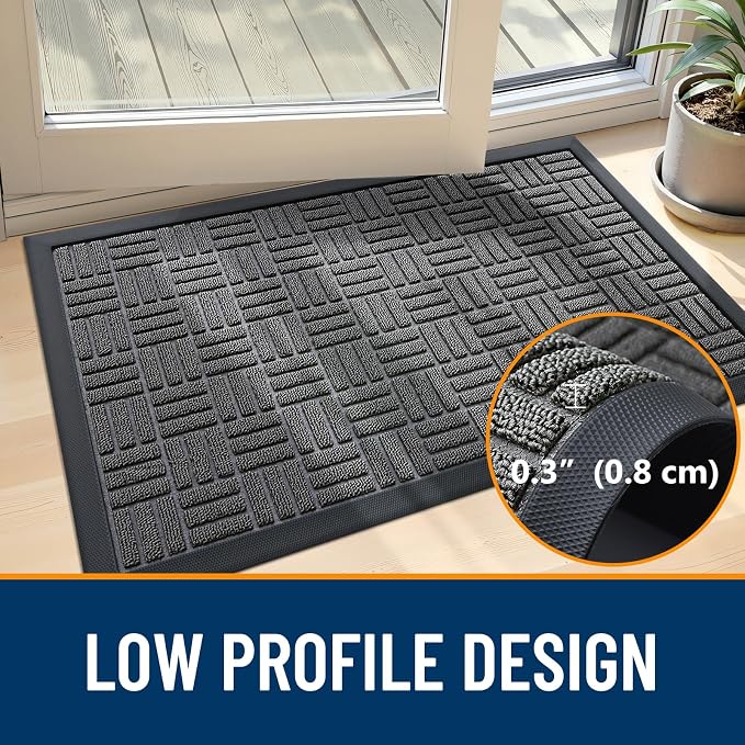 OLANLY Front Door Mat Outside Entrance 47x23, Absorbent, Heavy Duty Sturdy Natural Rubber Doormat Indoor Outdoor, Stain and Fade Resistant, Non-Slip Backing Low Profile Floor Mat for Entryway, Grey