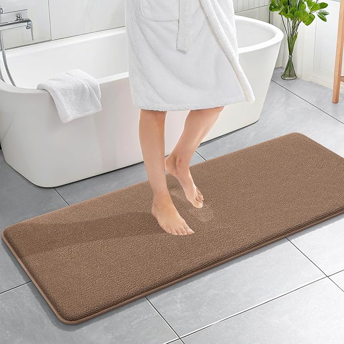 OLANLY Thick Memory Foam Bathroom Runner Rugs 59x20, Extra Soft Absorbent Long Bath Rug, Quick Dry Bath Mats, Non-Slip, Machine Washable Mat for Bathroom, Tub and Shower, Home Decor Accessories, Mocha