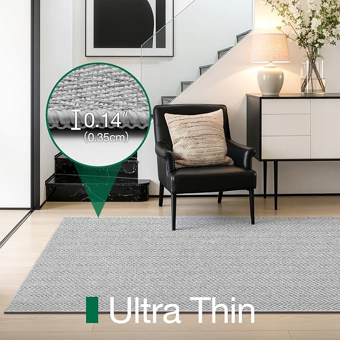 LUMI Ultra Thin Runner Rug for Hallway 2.7'x8', Non-Slip Entryway Rug with Rubber Backing, Unique Herringbone Design for Hallway, Entry, Kitchen, Patio, Gray