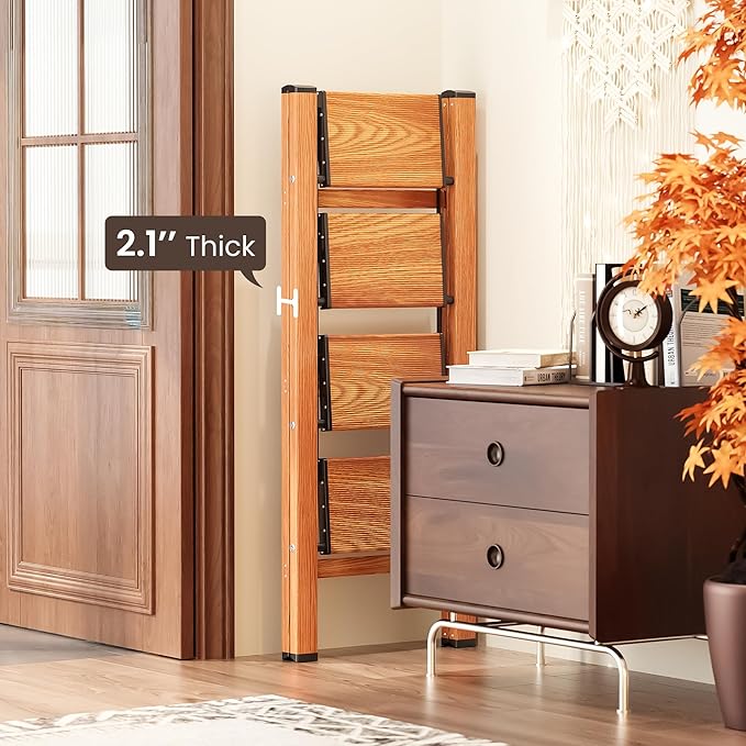 4 Step Ladder, Folding Step Stool with Anti-Slip Wide Pedal, Aluminum Material Lightweight Yet Sturdy, 300 Lbs Load, Cute Modern Apperance for Indoor Household Spaces