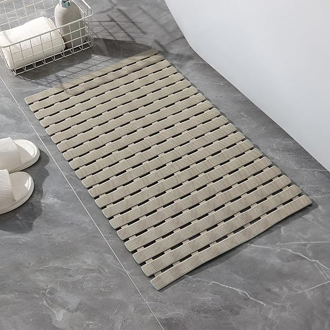 Bathtub Shower Mat, Pet Dog Bathing Non-Slip Mat, Dog Bath mat for tub, Quick Drain Bathtub Mat with Suction Cups & Drain Holes for Bathroom, 27 X 15.7 Inch (Khaki)