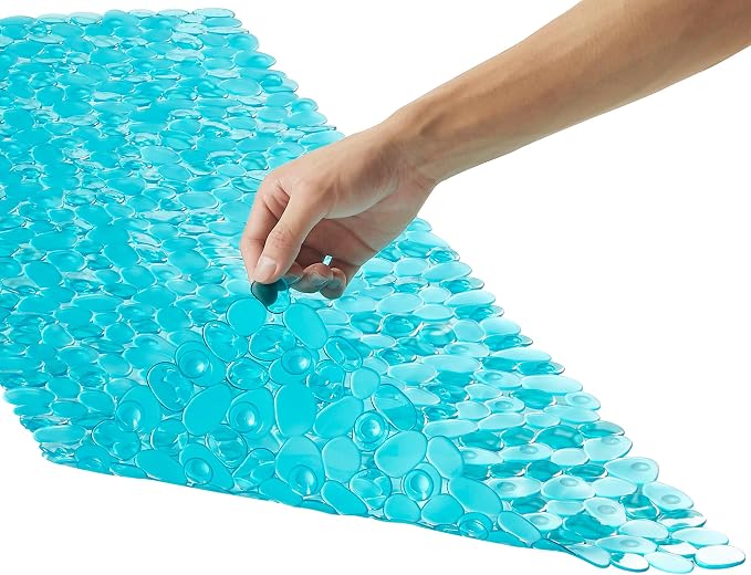 Webos Bath Shower Mat Non Slip: Extra Large Pebble Bathtub mat for Families, Anti Slip Shower Matt with Drain Holes Suction Cups Tub Mat - 16 X 40 Inch Clear Green