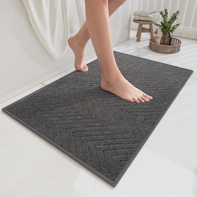Bathroom Rugs Mat Quick Dry Absorbent Non Slip Bath Mat Bath Mats for Bathtub Mat Bathroom Carpet Fit Under Door Washable Floor Bath Rug Grey 24x36