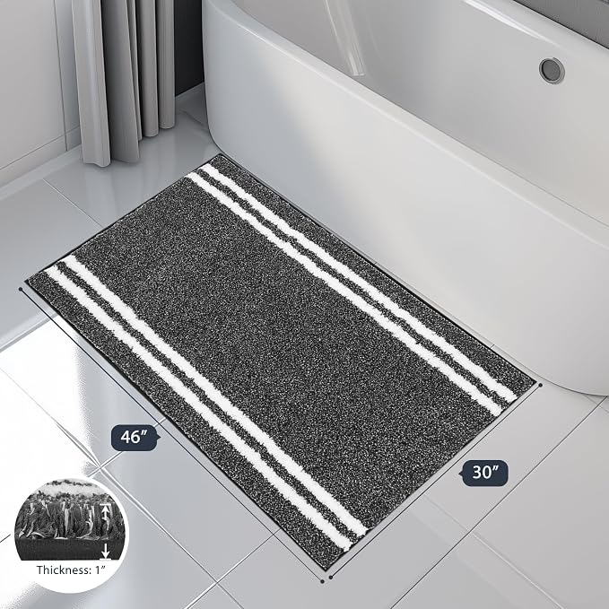 PURRUGS Bathroom Rug Non-Slip Machine Washable 30" x 46", Super Absorbent and Quick Dry Shaggy Microfiber Bath Mat, Extra Soft and Plush Bath Rug for Bathtub, Shower, and Sink, Charcoal